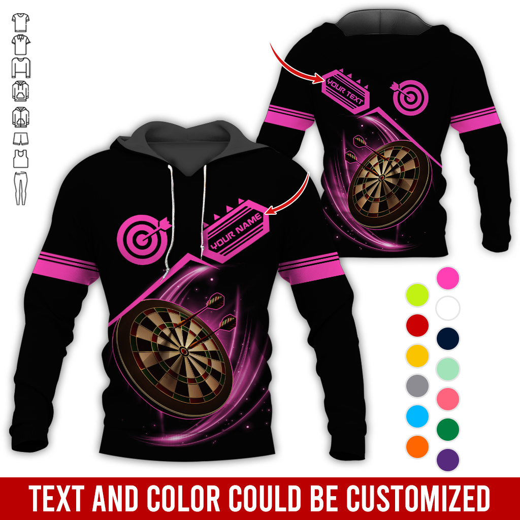 Customized Name & Team Name Darts Premium Hoodie, Darts Pattern Shining Black Hoodie, Perfect Gift For Darts Lovers, Friend, Family