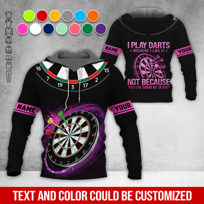 Customized Name Darts Premium Hoodie, I Play Darts Because I Like It Not Because I'm Good At It Darts Black Hoodie, Perfect Gift For Darts Lovers, Darts Player