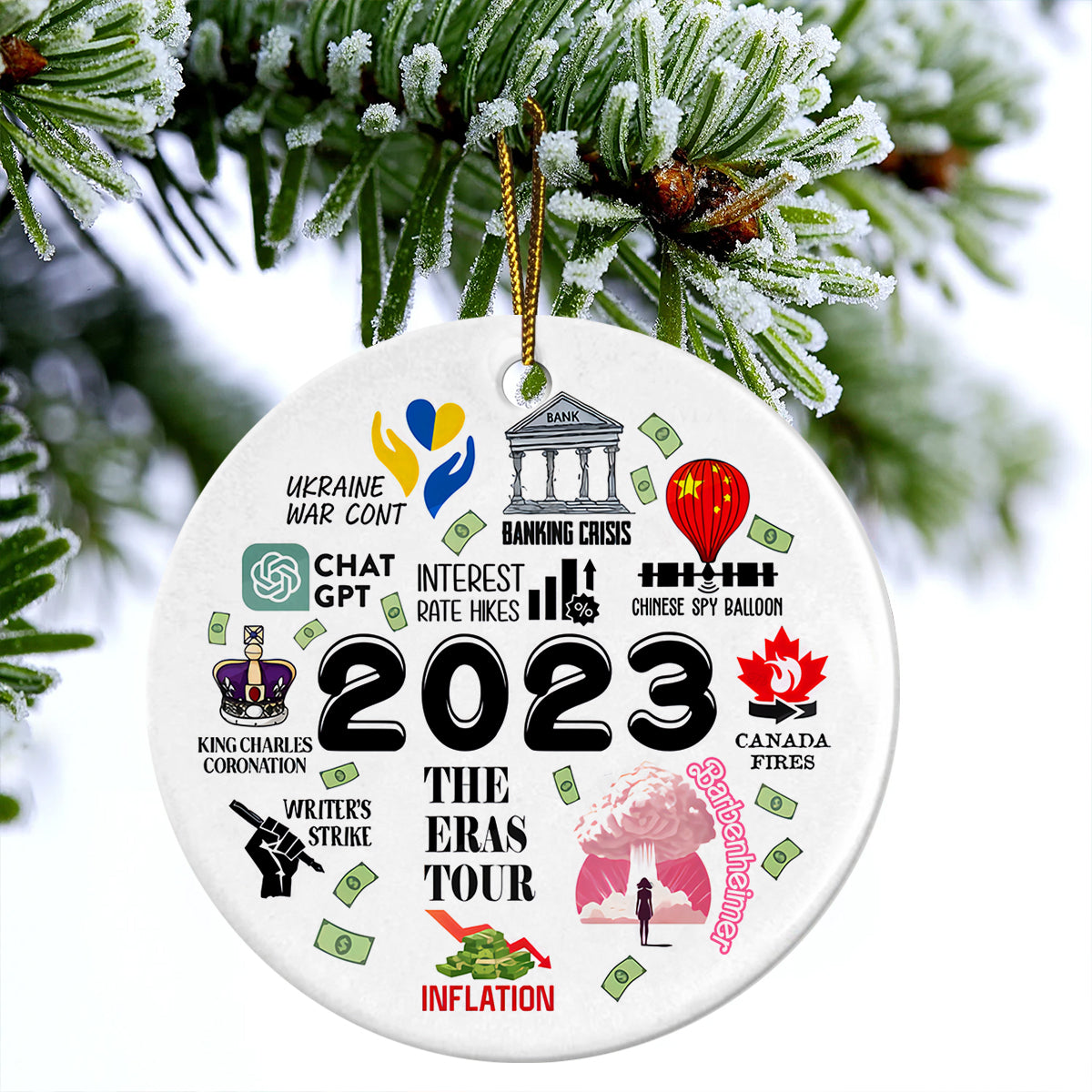 Ceramic Christmas Ornament - 2023 Commemorative Circle Ceramic Ornament, Perfect Gift For Christmas, Home Decoration