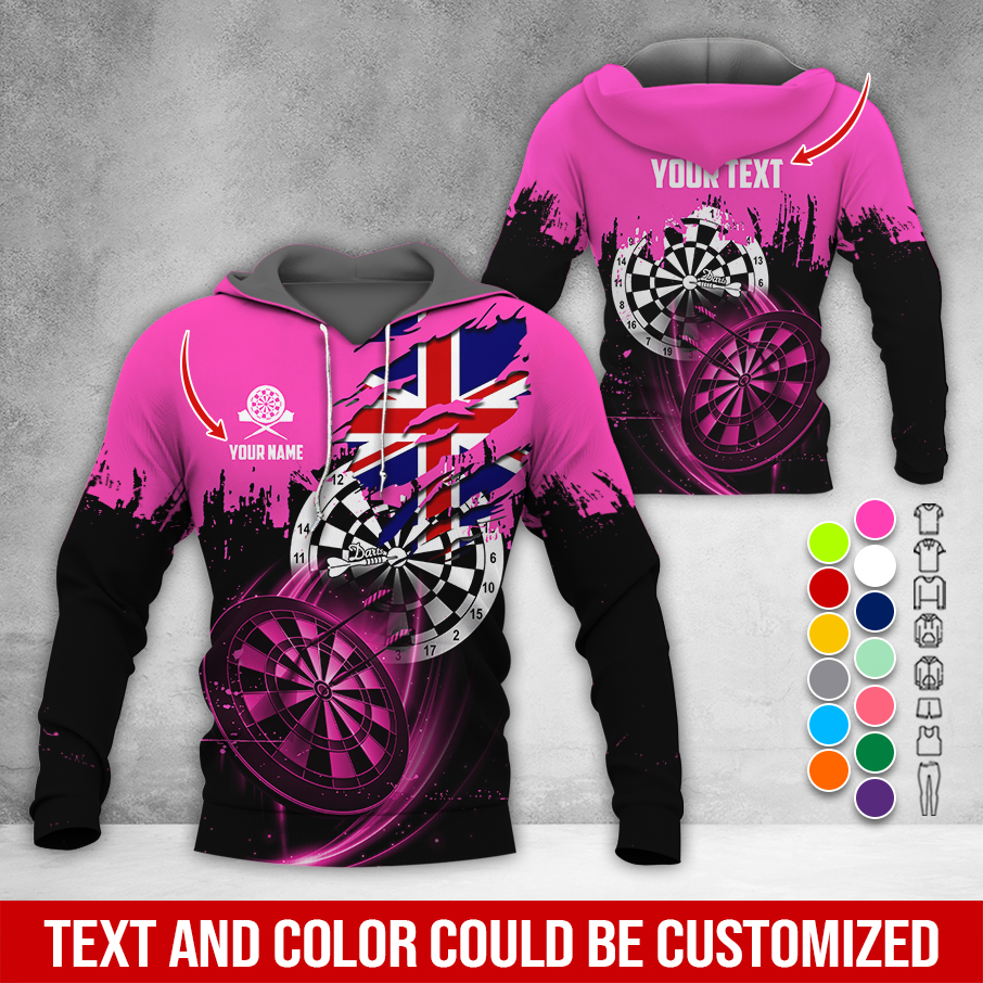 Customized Name & Text Darts Premium Hoodie, England Flag Darts Hoodie, Perfect Gift For Darts Lovers, Friend, Family