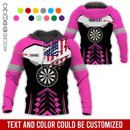 Personalized American Flag Darts Premium Hoodie, Customized Name & Text Darts Black & White Hoodie, Perfect Gift For Darts Lovers, Darts Player
