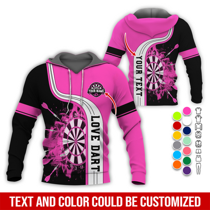 Customized Name & Text Darts Premium Hoodie, Darts Pattern Colorful Hoodie, Perfect Gift For Darts Lovers, Friend, Family