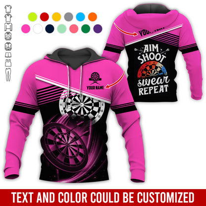 Customized Name & Text Darts Premium Hoodie, Aim Shoot Swear Repeat Darts Hoodie, Perfect Gift For Darts Lovers, Darts Player