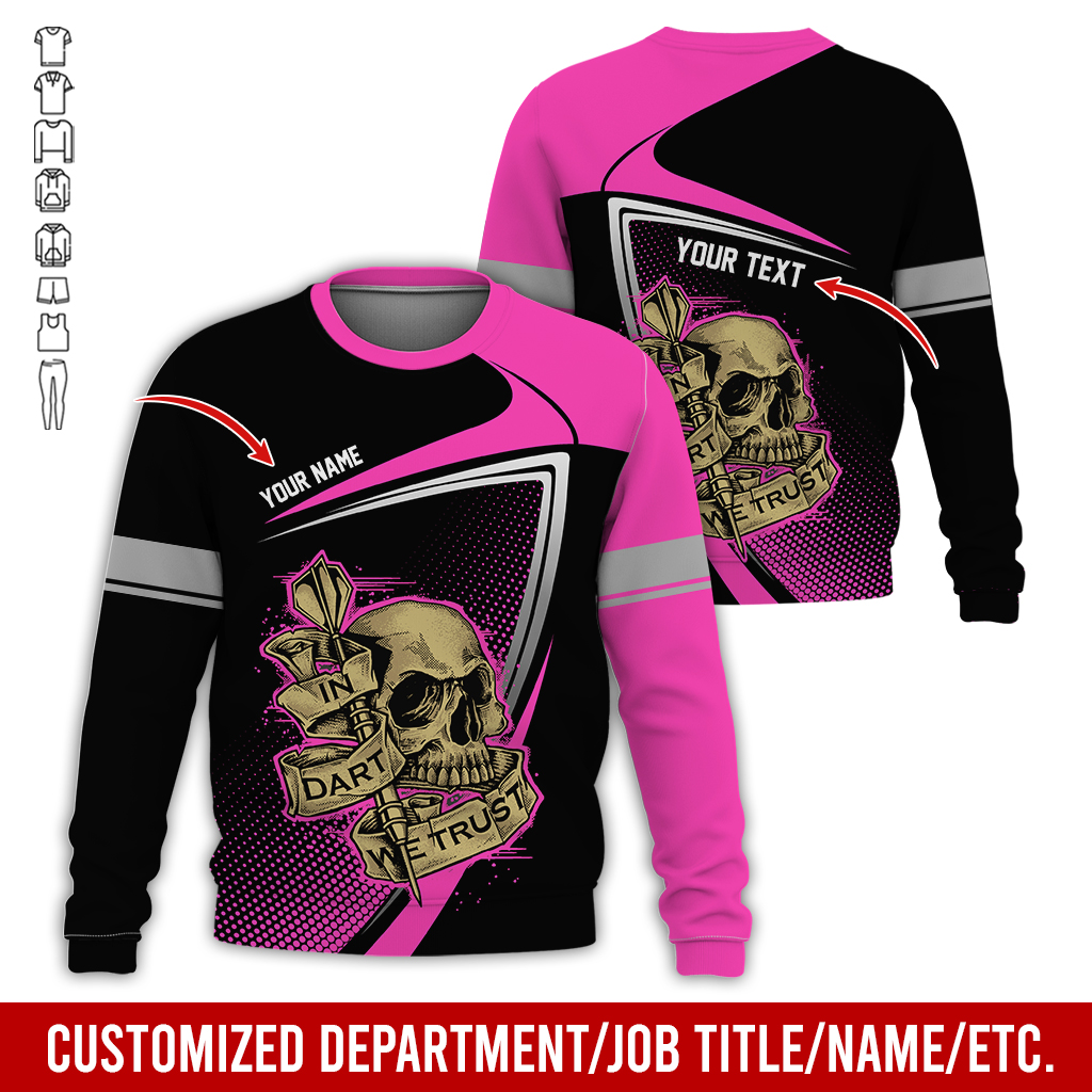 Customized Name & Text Darts Sweatshirt, In Dart We Trust Shirt, Skull Pattern  Darts Shirts For Men & Women - Gift For Darts Lovers, Friend, Family
