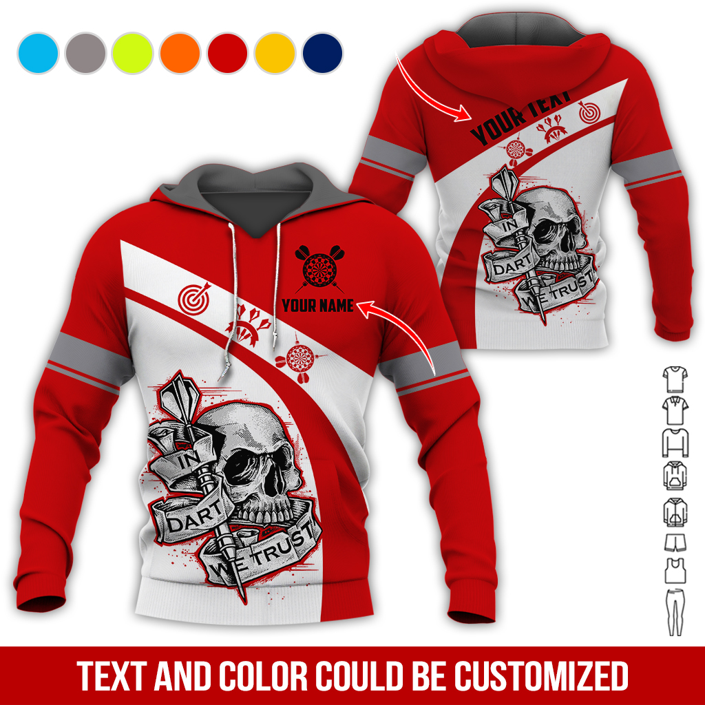 Personalized Darts Skull Premium Hoodie, Customized Name & Text Darts In Darts We Trust Hoodie, Perfect Gift For Darts Lovers, Friend, Family