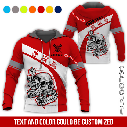 Personalized Darts Skull Premium Hoodie, Customized Name & Text Darts In Darts We Trust Hoodie, Perfect Gift For Darts Lovers, Friend, Family