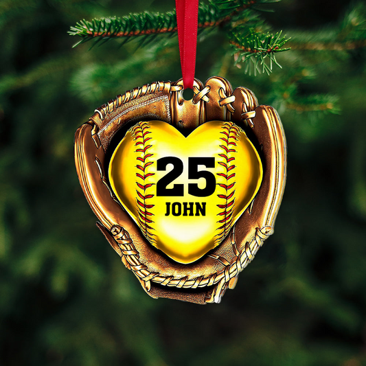 Custom Baseball Acrylic Ornament, Personalized Baseball Gloves Golden Heart Acrylic Ornament - Perfect Gift For Baseball Lover, Christmas, New Year