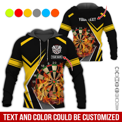 Customized Name & Text Darts Premium Hoodie, Personalized Color Flaming Dartboards Hoodie, Perfect Gift For Darts Lovers, Darts Player