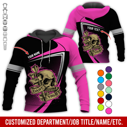 Customized Name & Text Darts Premium Skull  Hoodie, In Dart We Trust Hoodie For Men & Women - Gift For Darts Lovers, Friend, Family