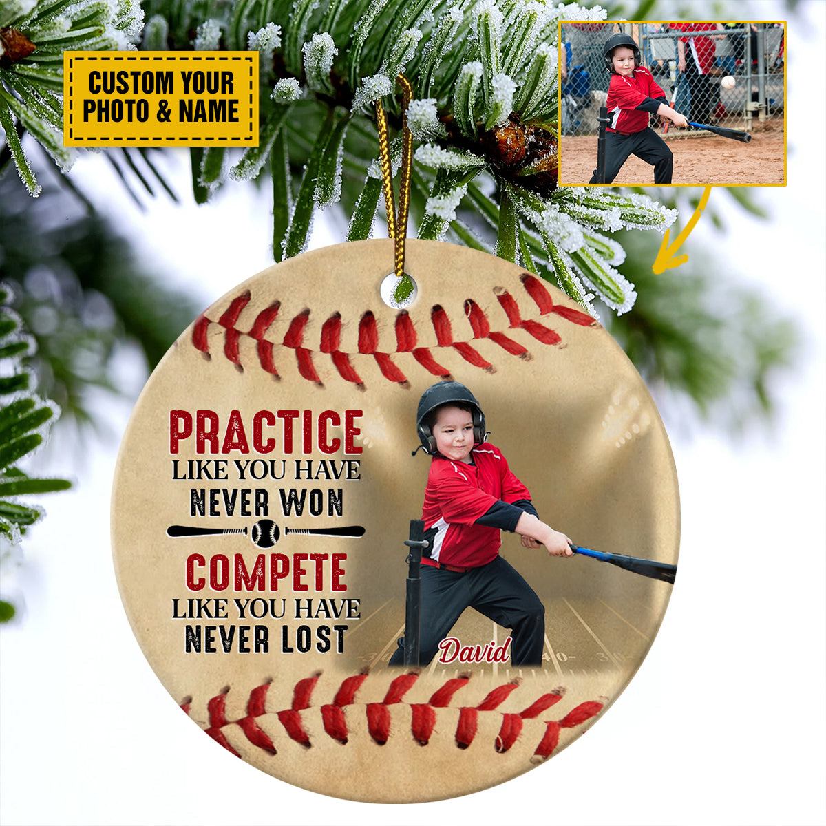 Personalized Baseball Ceramic Christmas Ornament - Customize Your Photo Practice Like You've Never Won Ceramic Ornament For Baseball Lover