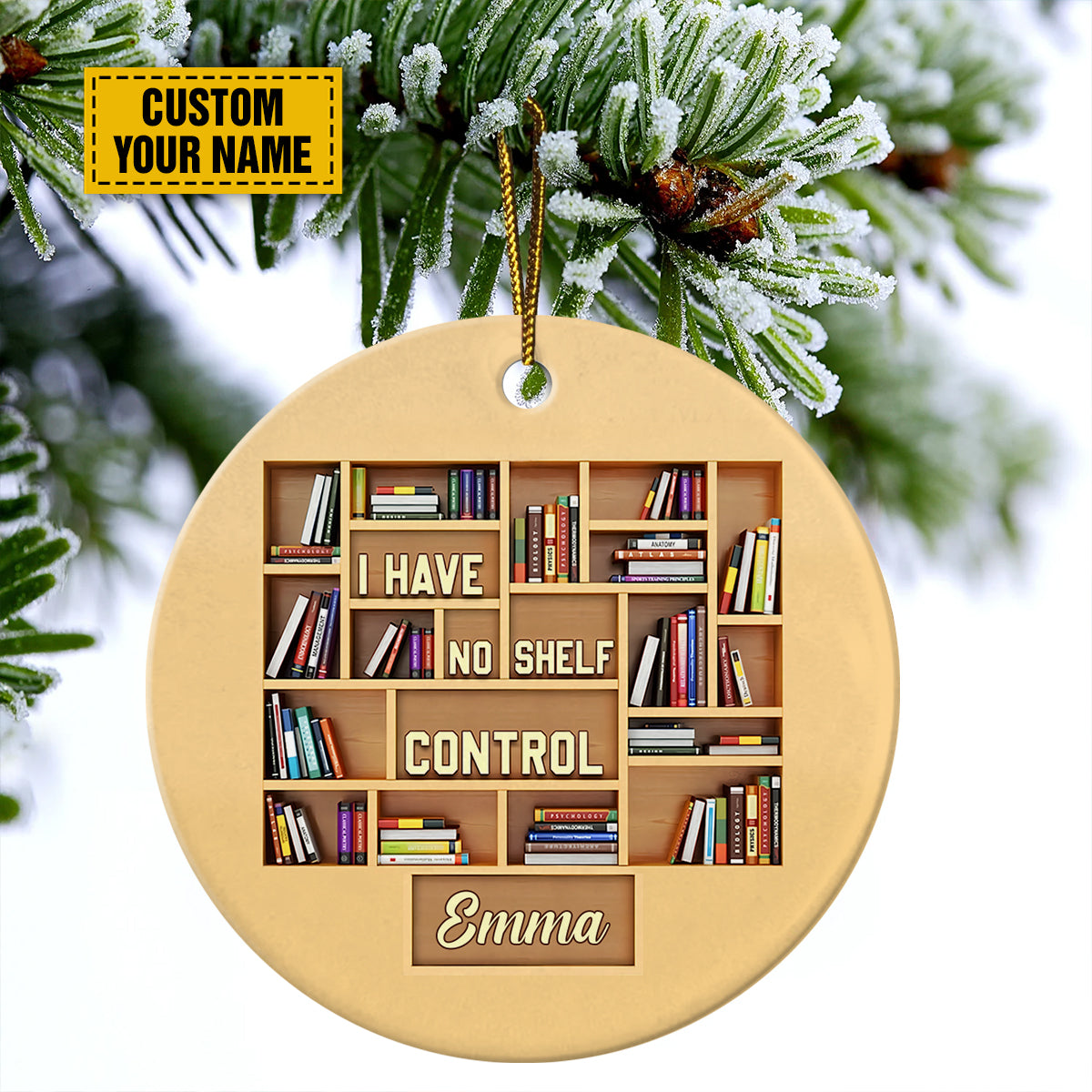 Personalized Librarian Ceramic Christmas Ornament - I Have No Shelf Control Ceramic Ornament, Gift Book Lover, Holiday Decor