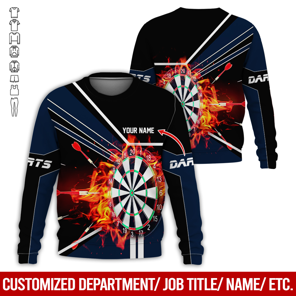 Customized Darts Sweatshirt, Personalized Name Darts Sweatshirt, Flaming Darts Pattern Sweatshirt, Perfect Gift For Darts Lovers, Darts Player