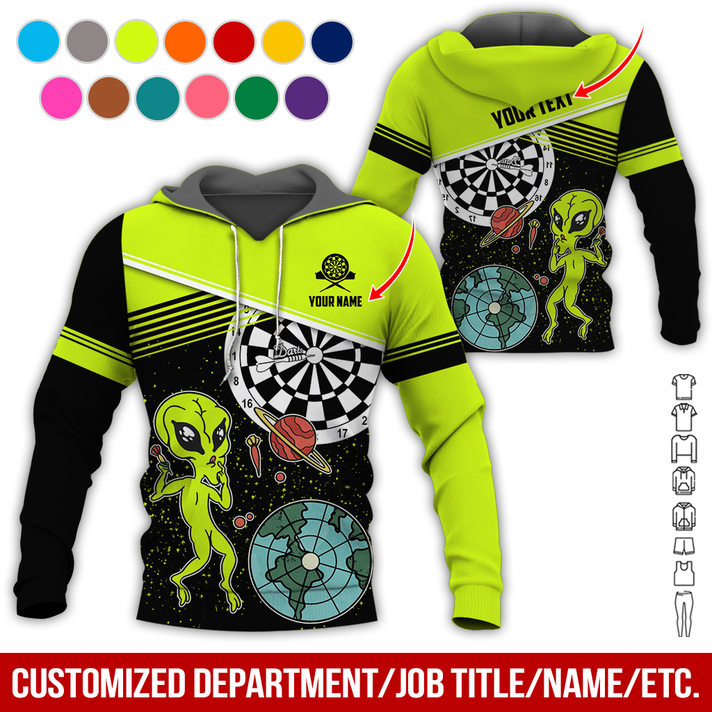 Customized Name & Text Darts Premium Hoodie, Aliens & Space Hoodie, Perfect Gift For Darts Lovers, Friend, Family