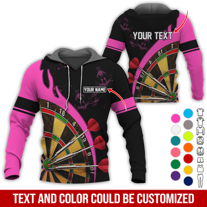 Customized Name & Text Darts Premium Hoodie, Darts & Fire Pattern Hoodie, Perfect Gift For Darts Lovers, Darts Player