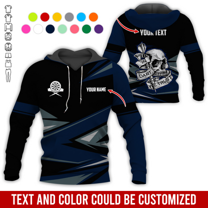 Customized Name & Text Darts Skull Premium Hoodie, In Darts We Trust Hoodie For Men & Women, Perfect Gift For Darts Lovers, Friend, Family