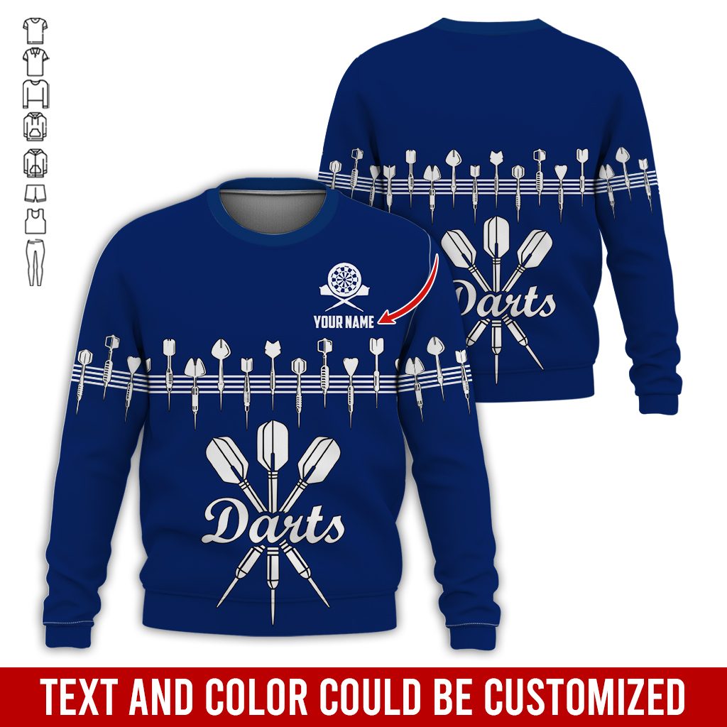 Customized Darts Sweatshirt, Personalized Name Sweatshirt, Darts & Music Pattern Sweatshirt, Perfect Gift For Darts Lovers, Friend, Family