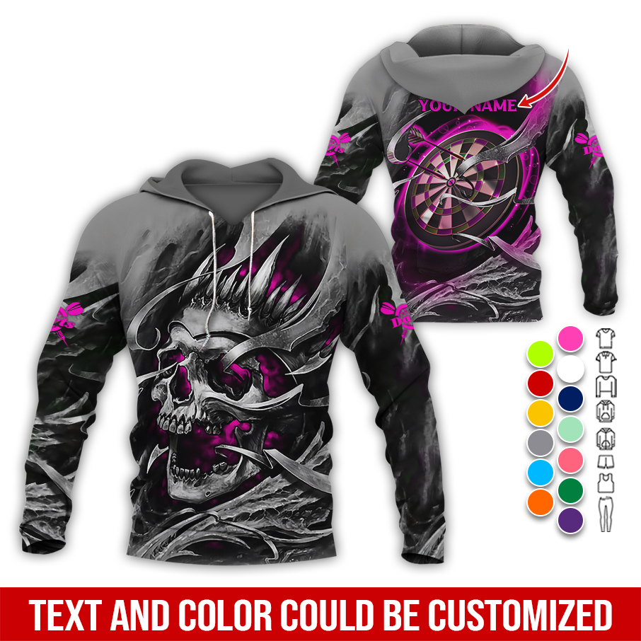 Personalized Darts Skull Premium Hoodie, Customized Name Darts Hoodie, Skull Darts & Smoke Hoodie,  Perfect Gift For Darts Lovers, Friend, Family