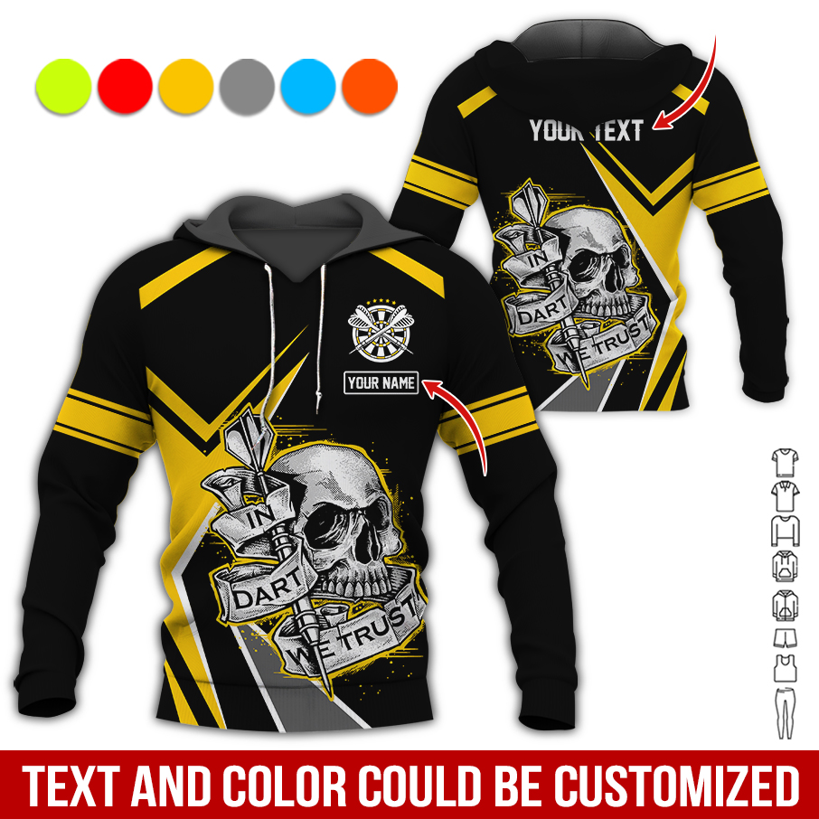 Customized Name & Text Darts Skull Premium Hoodie, Custom Colorful Darts, In Darts We Trust Hoodie , Perfect Gift For Darts Lovers, Darts Player