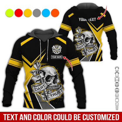 Customized Name & Text Darts Skull Premium Hoodie, Custom Colorful Darts, In Darts We Trust Hoodie , Perfect Gift For Darts Lovers, Darts Player