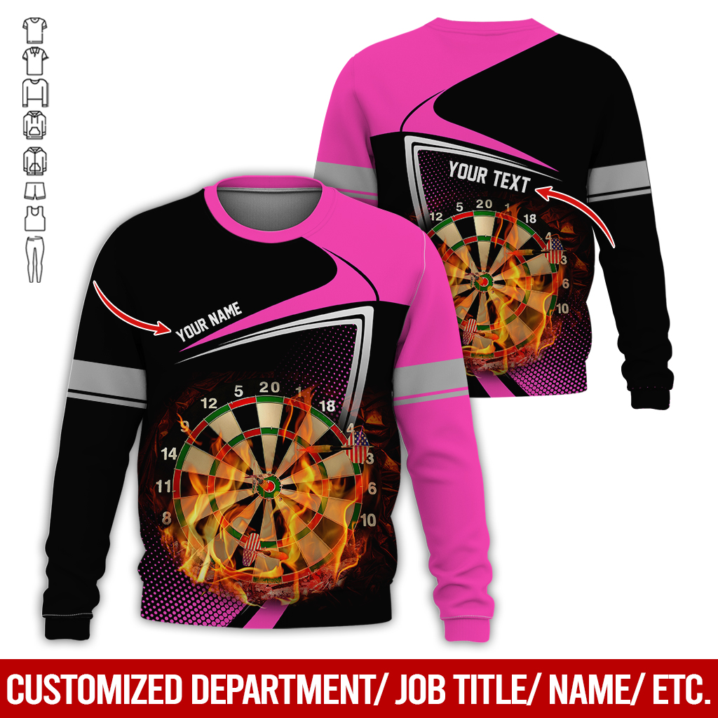 Customized Darts Sweatshirt, Flaming Dartboards Pattern Black & White Sweatshirt For Men & Women, Perfect Gift For Darts Lovers, Friend, Family