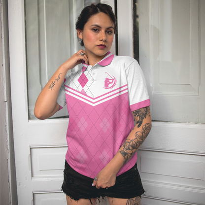 Golf Women Polo Shirt, Ass Down Face Up That's The Way I Read My Putts, Pink Argyle Pattern Women Polo Shirts, Gift For Golfers