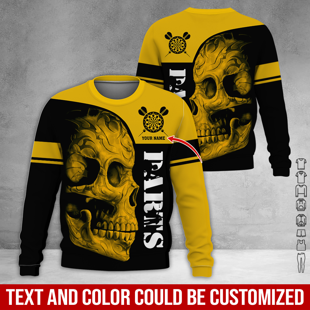 Customized Darts Sweatshirt, Skull Pattern Sweatshirt For Men & Women, Perfect Gift For Darts Lovers, Friend, Family