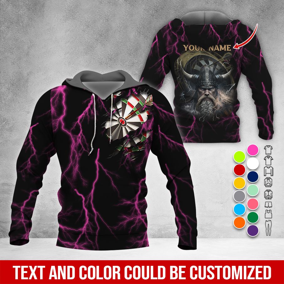 Customized Name Darts Premium Hoodie, Viking Men & Lightning Darts Hoodie, Perfect Gift For Darts Lovers, Friend, Family