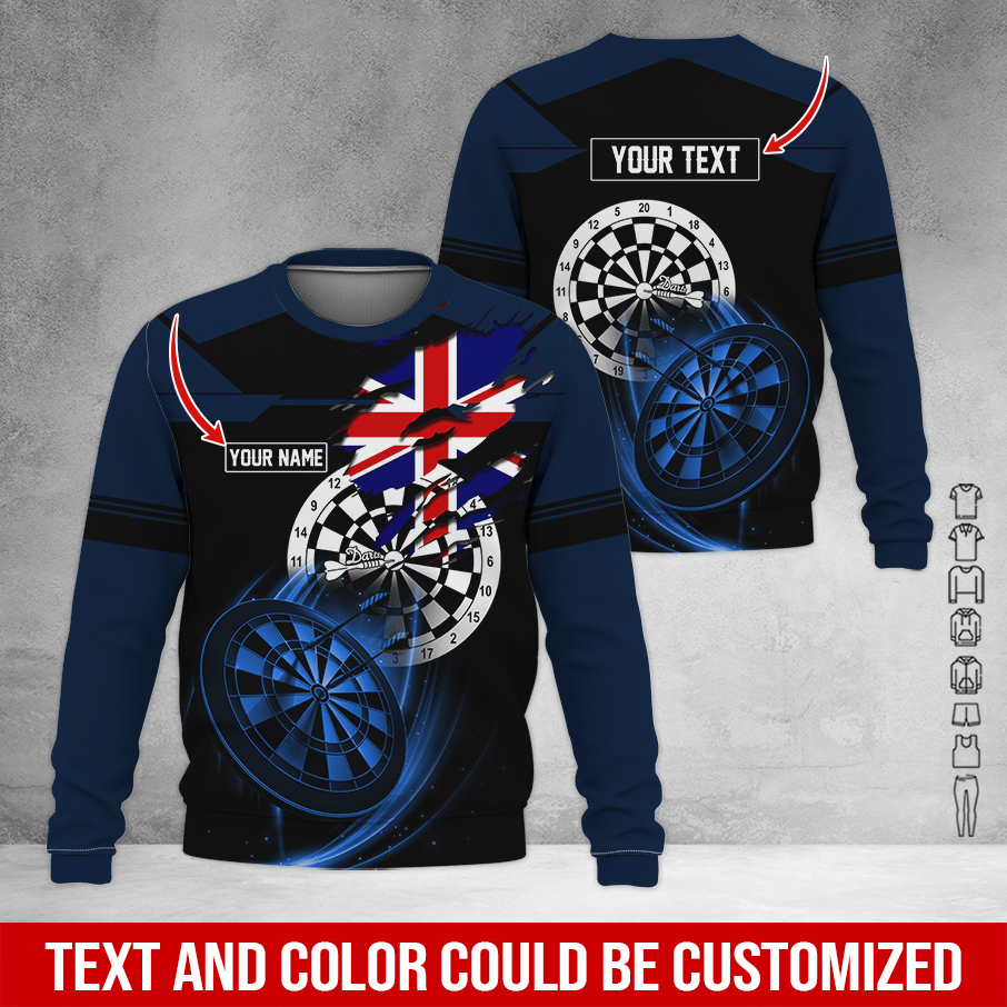 Customized Darts Sweatshirt, England Flag Pattern Sweatshirt For Men & Women, Perfect Gift For Darts Lovers, Friend, Family