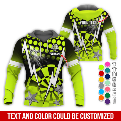 Personalized Lightning & Stars Darts Premium Hoodie, Customized Name & Text Darts Hoodie, Perfect Gift For Darts Lovers, Darts Player