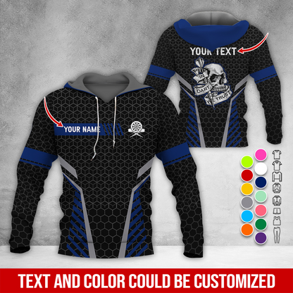 Personalized Skull Darts Premium Hoodie, Customized Name & Text Darts Hoodie, Honeycomb Pattern Hoodie, Perfect Gift For Darts Lovers, Darts Player