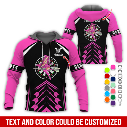 Personalized Name & Text Darts Premium Hoodie, Witch Riding Broom & Darts Hoodie, Perfect Gift For Darts Lovers, Friend, Family