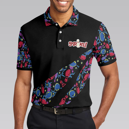 Bowling Men Polo Shirt - Split Happen Polo Shirt, Bowling Ball & Pin Seamless Pattern Bowling Polo Shirt - Gift For Friend, Family, Bowling Lovers