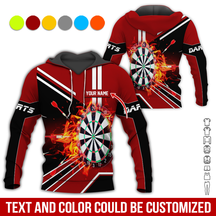 Personalized Flaming Dartboards Premium Hoodie ,Customized Name Hoodie, Perfect Gift For Darts Lovers, Darts Player