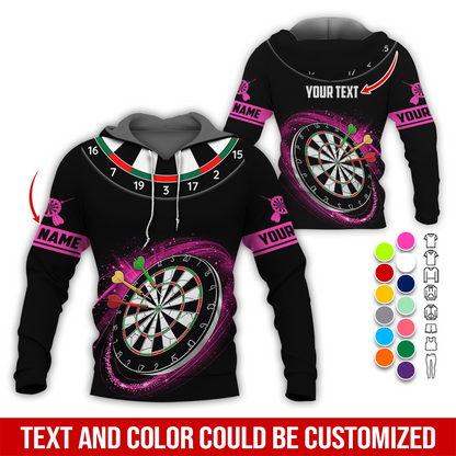 Customized Name & Text Darts Premium Hoodie, Darts Pattern Black Hoodie, Perfect Gift For Darts Lovers, Friend, Family