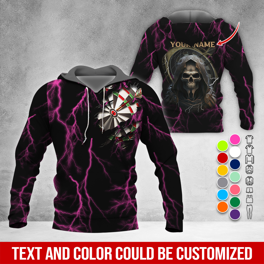 Customized Name Darts Skull Premium Hoodie, Lightning & Death Darts Hoodie, Perfect Gift For Darts Lovers, Darts Player