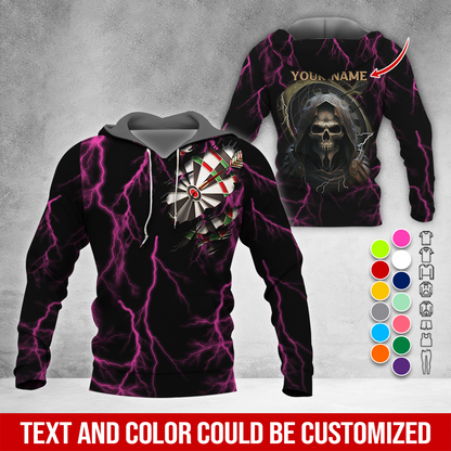 Customized Name Darts Skull Premium Hoodie, Lightning & Death Darts Hoodie, Perfect Gift For Darts Lovers, Darts Player