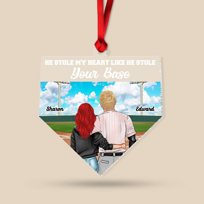 Custom Baseball Acrylic Ornament, Baseball He Stole My Heart Like He Stole Your Base Acrylic Ornament - Perfect Gift For Couple, Baseball Lover, Christmas, New Year