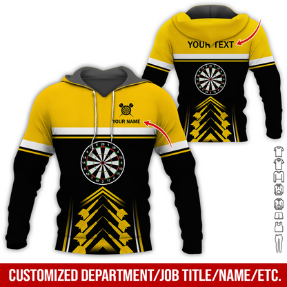 Customized Name & Your Text Darts Premium Hoodie, Darts Pattern & White Stripes Hoodie For Men & Women, Perfect Gift For Darts Lovers, Friend, Family