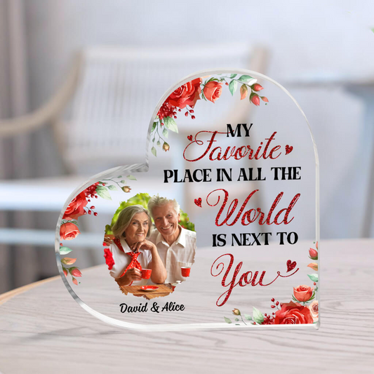 Personalized Couple Acrylic Ornament, Customized My Favorite Place In All The World Is Next To You Acrylic Ornament, Best Ornament For Couple