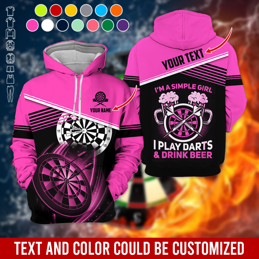 Customized Name & Text Darts Premium Hoodie, I'm A Simple Girl Darts Hoodie, Perfect Gift For Darts Lovers, Darts Player