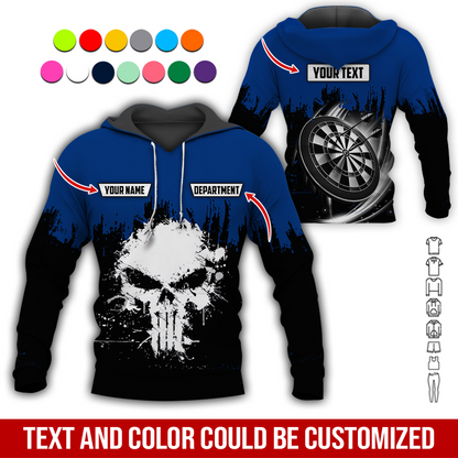 Personalized Darts Skull Premium Hoodie ,Customized Name Text & Department Darts Hoodie, Perfect Gift For Darts Lovers, Darts Player