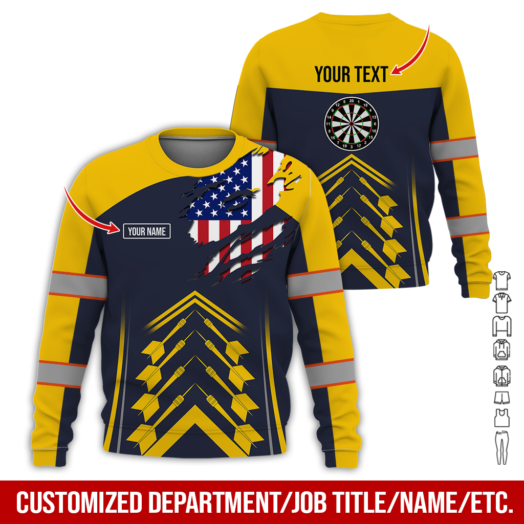 Customized Name Darts Sweatshirt, American Flag Pattern Sweatshirt For Men & Women, Perfect Gift For Darts Lovers, Friend, Family