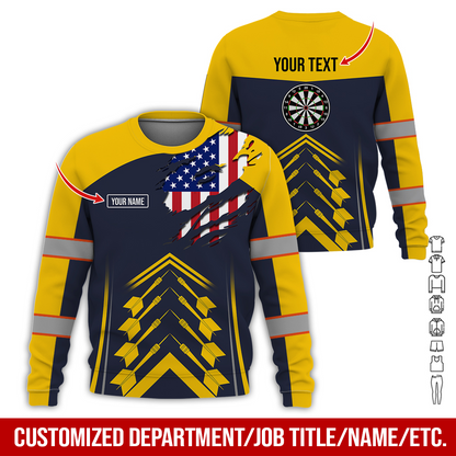 Customized Name Darts Sweatshirt, American Flag Pattern Sweatshirt For Men & Women, Perfect Gift For Darts Lovers, Friend, Family
