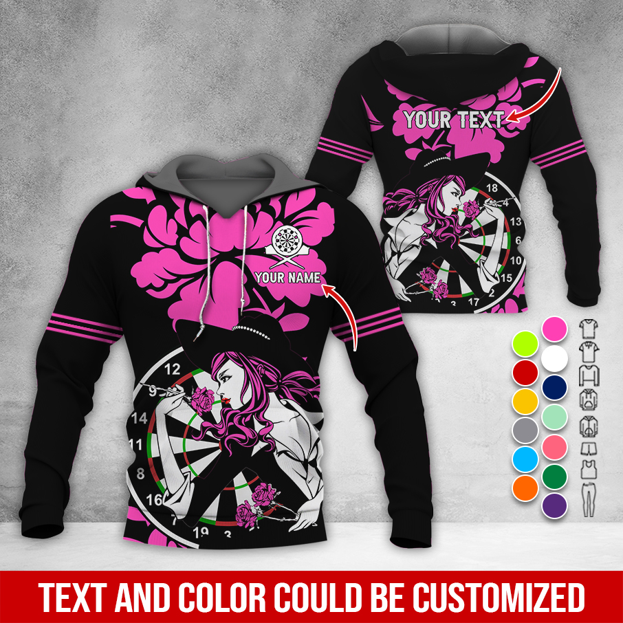 Customized Name & Text Darts Rose Premium Hoodie, Darts & Rose Girl Hoodie, Perfect Gift For Darts Lovers, Friend, Family