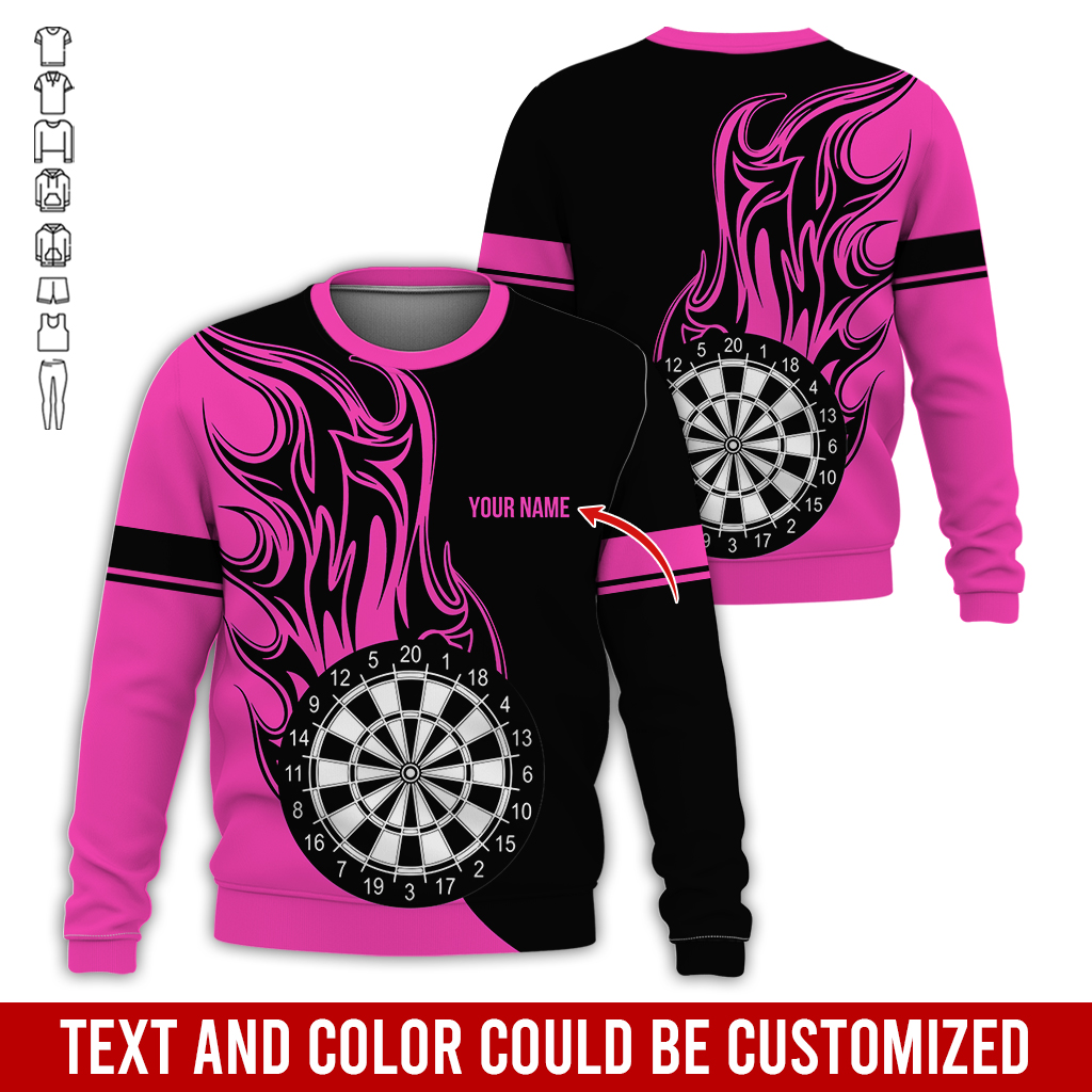 Customized Darts Sweatshirt, Personalized Name Sweatshirt, Fire Dartsboards Pattern Sweatshirt For Men & Women, Perfect Gift For Darts Lovers, Friend, Family