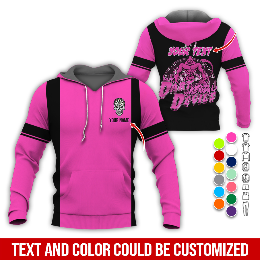 Customized Name Darts Skull Premium Hoodie, Personalized Name & Text Darts Hoodie, Darts Devils Hoodie, Perfect Gift For Darts Lovers, Friend, Family