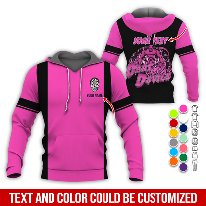Customized Name Darts Skull Premium Hoodie, Personalized Name & Text Darts Hoodie, Darts Devils Hoodie, Perfect Gift For Darts Lovers, Friend, Family