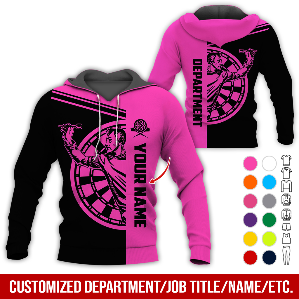 Customized Name & Department Darts Premium Hoodie, Man Playing Darts Pattern Black Hoodie, Perfect Gift For Darts Lovers, Friend, Family