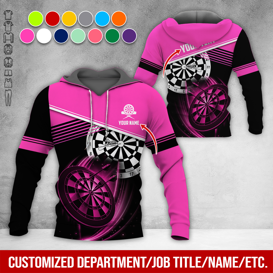 Customized Name & Text Darts Premium Hoodie, White Line & Darts Pattern Hoodie, Perfect Gift For Darts Lovers, Darts Player