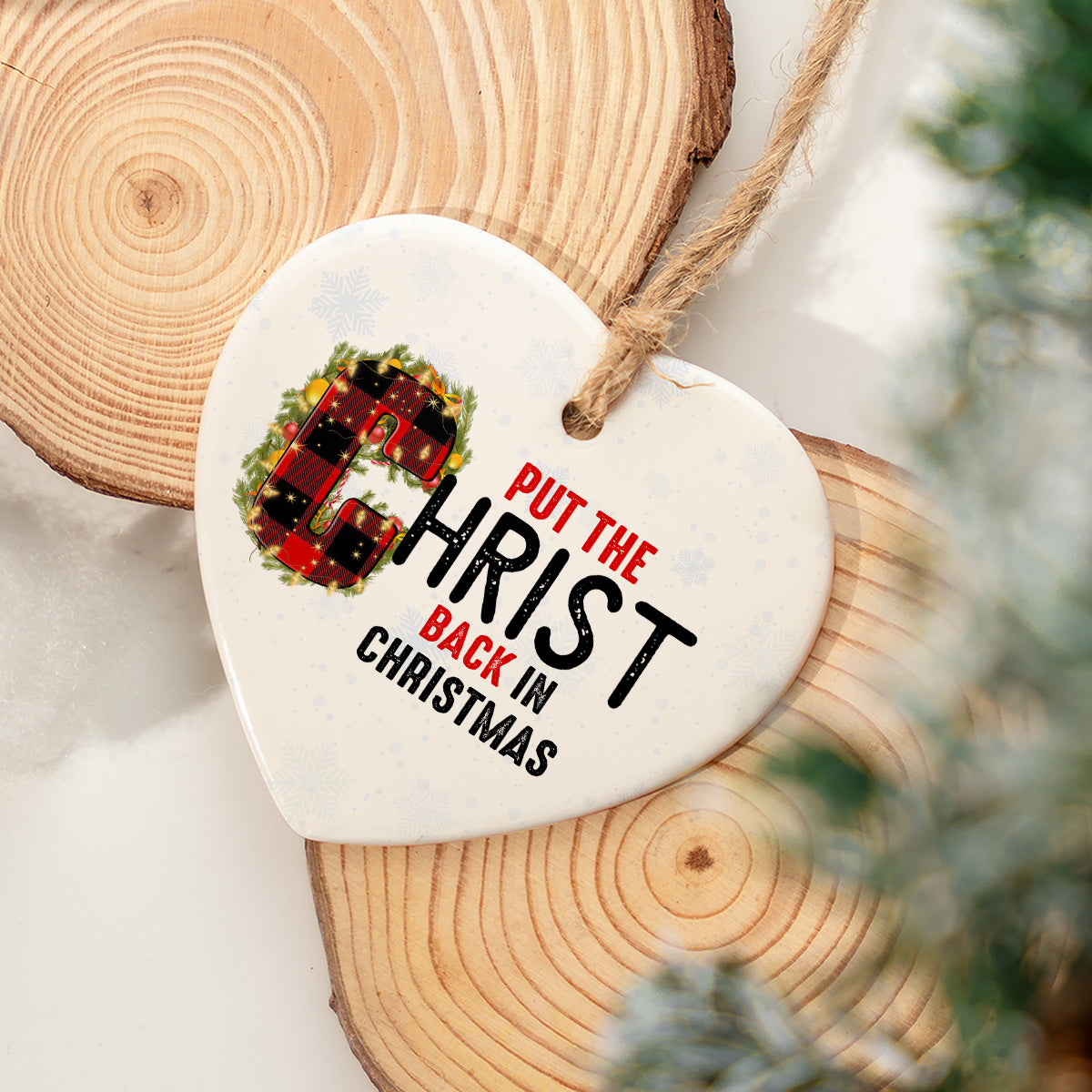 Heart Ceramic Christmas Ornament - Put The Christ Back In Christmas Ceramic Ornament, Gift For Christmas, Holiday Decor